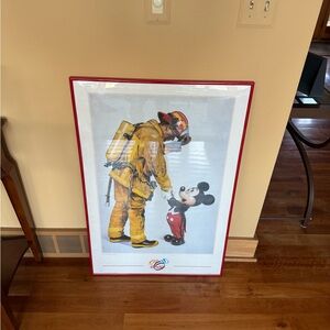 Framed Firefighter and Mickey Mouse Art Print